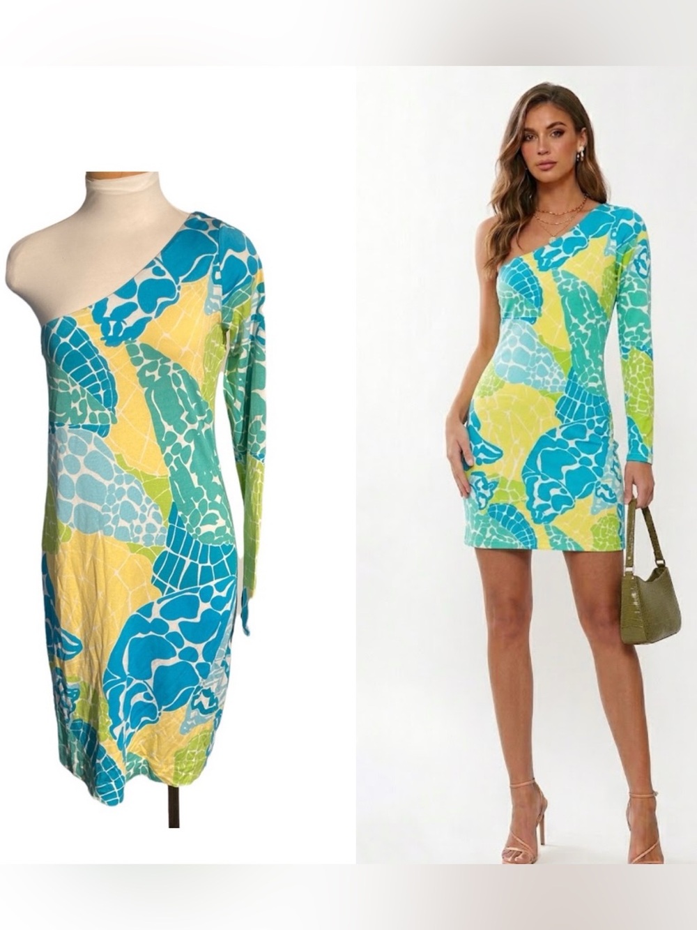 Lilly Pulitzer Whitaker One Shoulder Silk Blend Dress Size M